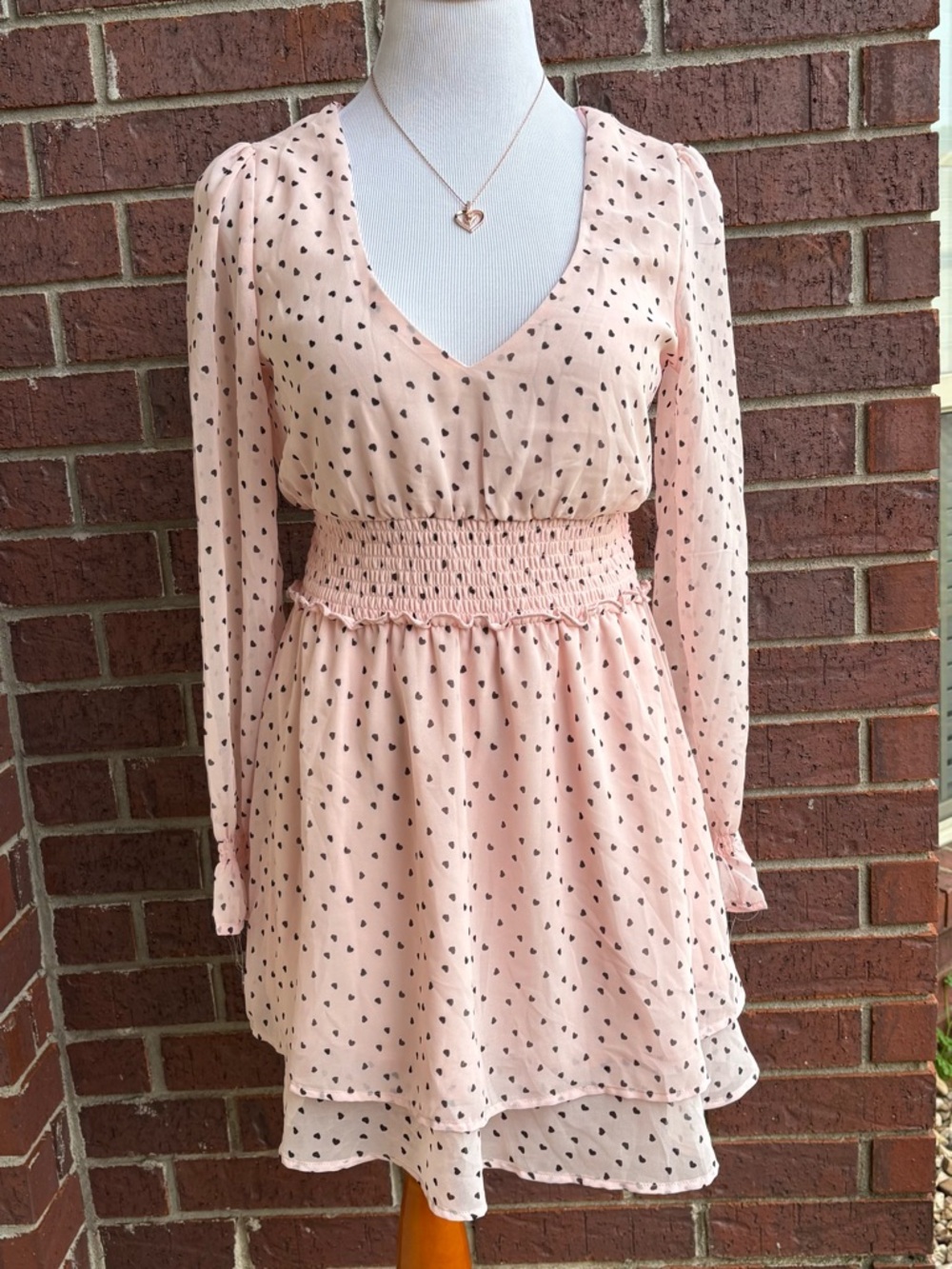 miami Blush Pink Heart-Print Smocked-Waist Mini Dress
